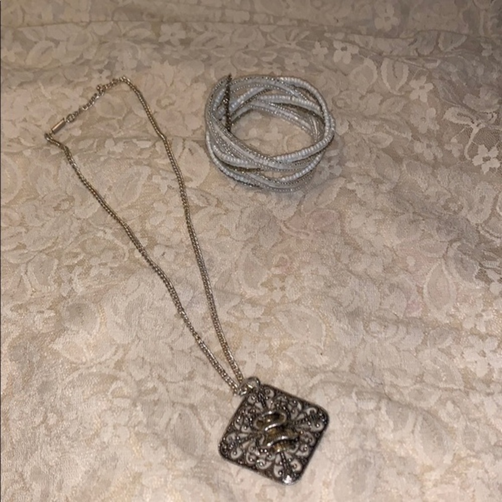ESTATE Jewelry Silver Plated Necklace & Br…